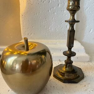 MCM Vintage brass Decorative Apple and Candle Holder